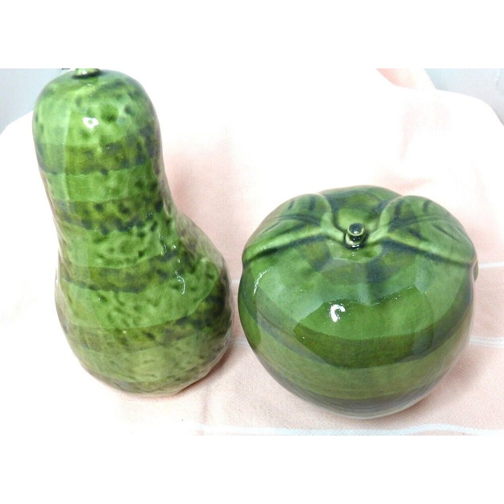 Ceramic Green Pear & Apple Kitchen Decor Striped Fruit Unsigned